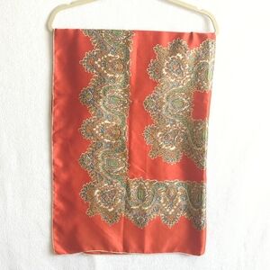 Orange Tan & Blue Hand Rolled Square 100% Silk Scarf